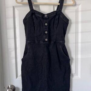 Hollister Black Denim Button-Front Pinafore Dress